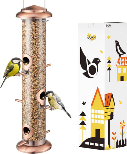 iBorn Metal Bird Feeders Brushed Copper Wild Bird Feeder for Outdoors Hanging All Metal Brushed