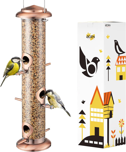 iBorn Metal Bird Feeders Brushed Copper Wild Bird Feeder for Outdoors Hanging All Metal Brushed