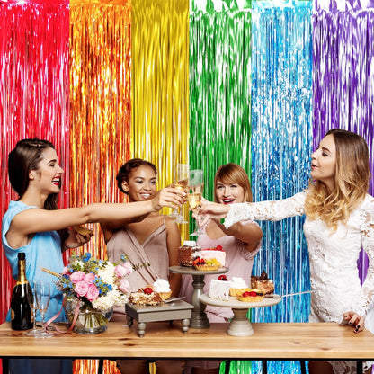 GOER 3.2 ft x 8.2 ft Metallic Tinsel Foil Fringe Curtains Party Photo Backdrop Party Streamers for