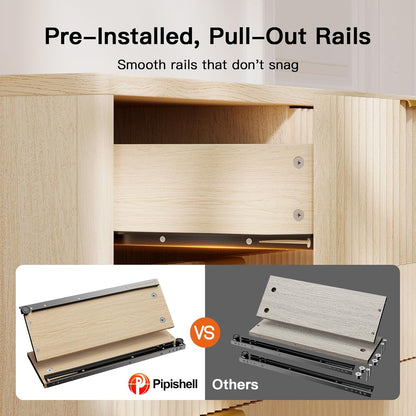 Pipishell Fluted 7 Drawers Dresser, Modern Wood Chest of Drawers, Dressers with Round Edge Design