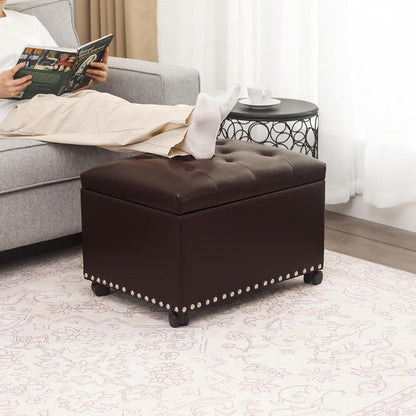 Joveco Leather Storage Ottoman with 360° Wheels 24" Rolling Foot Rest Bench Rectangle Ottomans