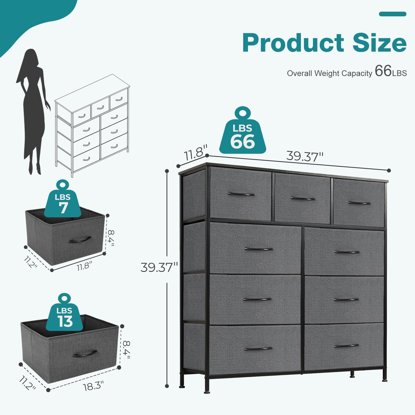 OLIXIS 9 Drawer Fabric Dresser for Bedroom, Closet Organizer Storage Tower