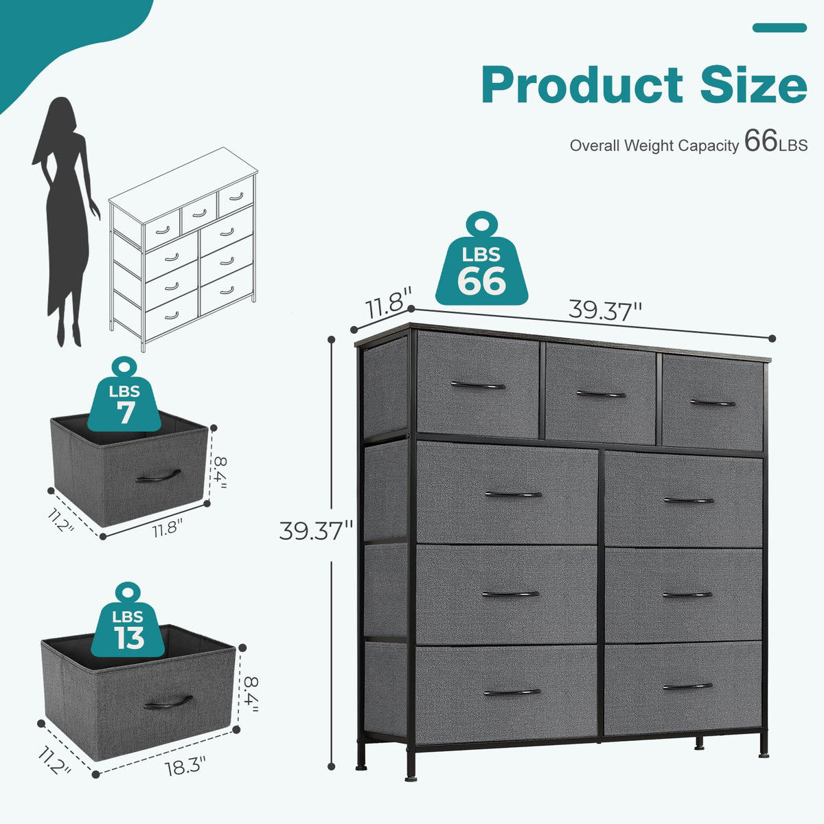 OLIXIS 9 Drawer Fabric Dresser for Bedroom, Closet Organizer Storage Tower