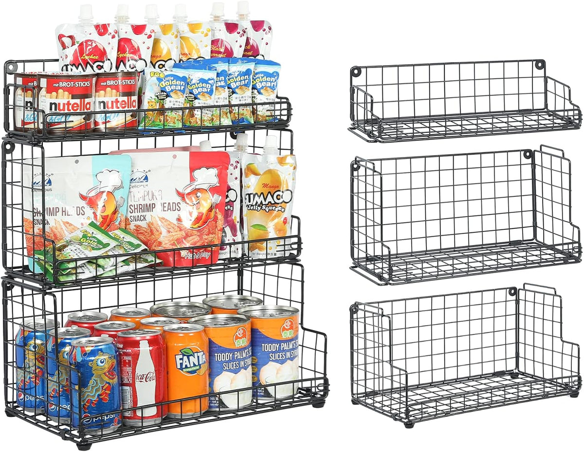 X-cosrack Stackable Wire Basket 3 Tier Countertop& Wall Mounted Metal Storage Basket for Kitchen