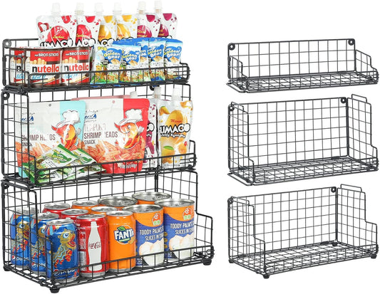 X-cosrack Stackable Wire Basket 3 Tier Countertop& Wall Mounted Metal Storage Basket for Kitchen