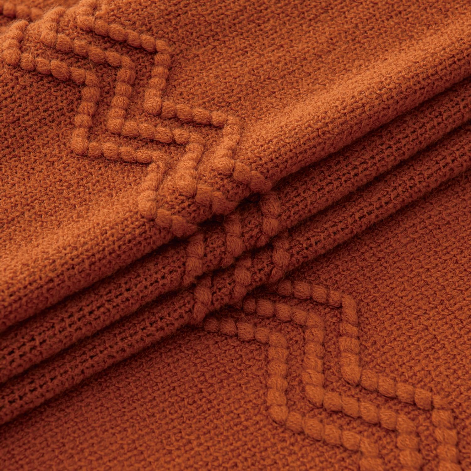 MIULEE Fall Rust Knitted Throw Blanket for Couch Boho Terracotta Textured Cozy Woven Blanket with
