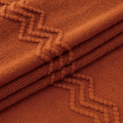 MIULEE Fall Rust Knitted Throw Blanket for Couch Boho Terracotta Textured Cozy Woven Blanket with