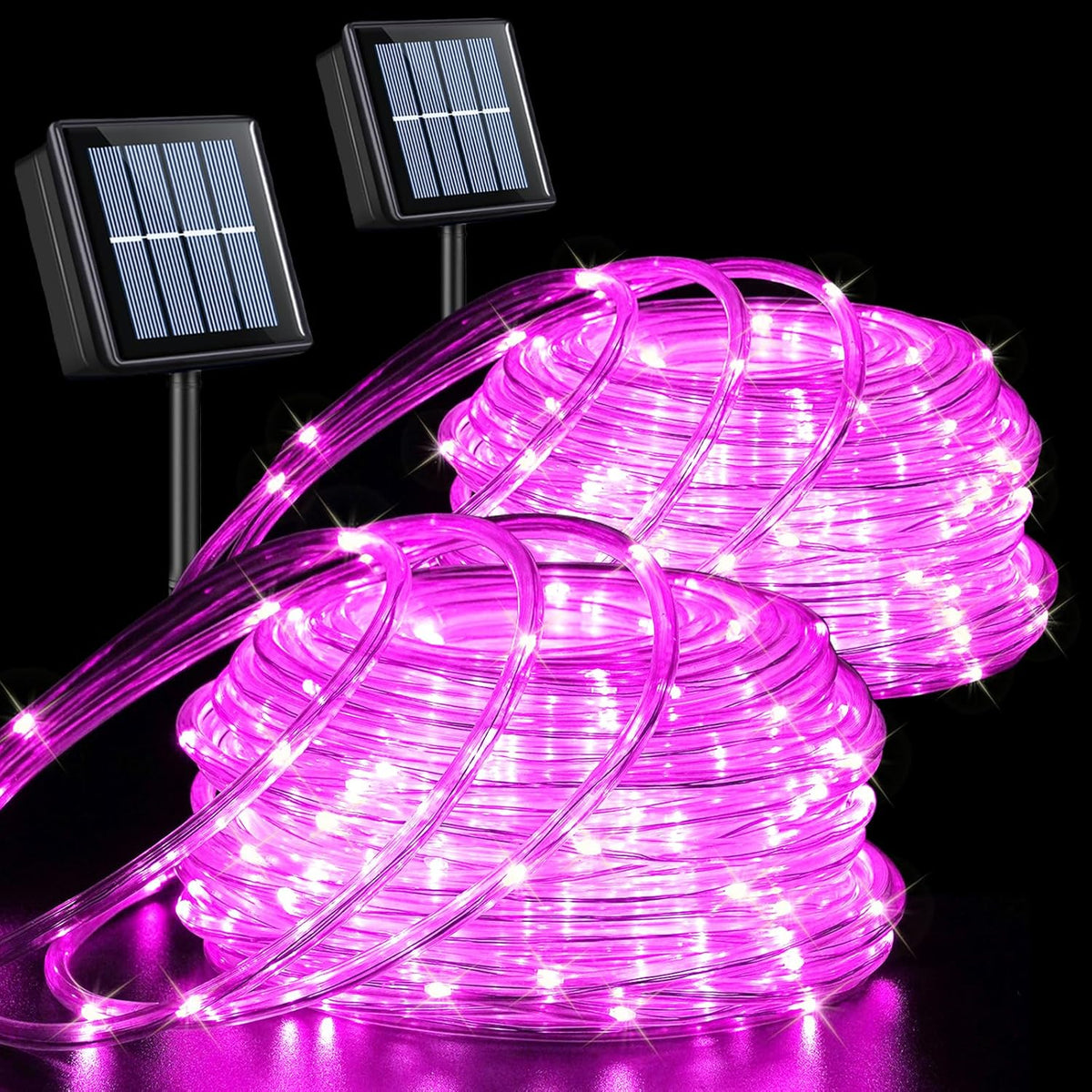 YEGUO Pink Solar Rope Lights Outdoor Waterproof, 2 Packs Each 33ft 100 LED String Lights for