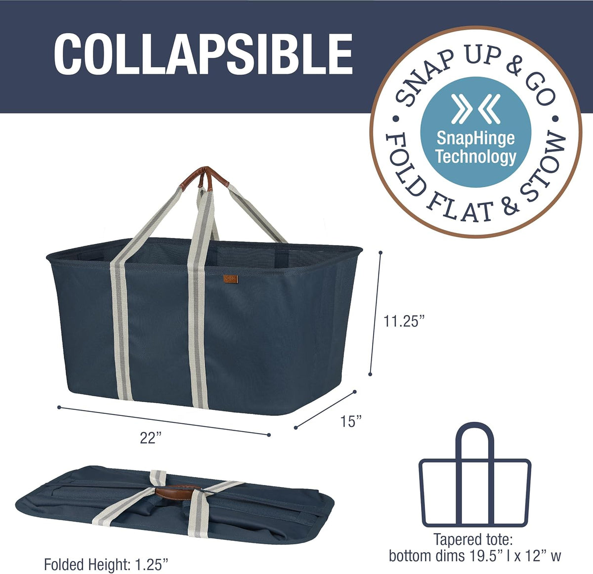 CleverMade Collapsible Laundry Tote - LUXE Navy Noir Cream 2Pack 50L - Foldable Storage