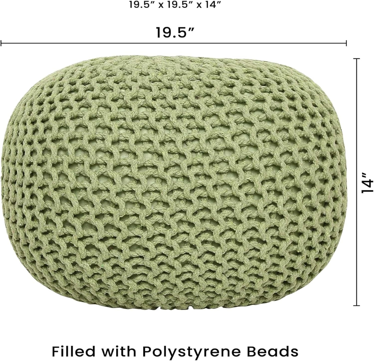 REDEARTH Round Pouf Foot Stool Ottoman - Cotton Knitted Cord Boho Pouffe - Cable Poof Filled