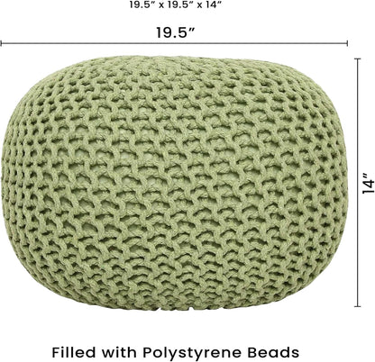 REDEARTH Round Pouf Foot Stool Ottoman - Cotton Knitted Cord Boho Pouffe - Cable Poof Filled