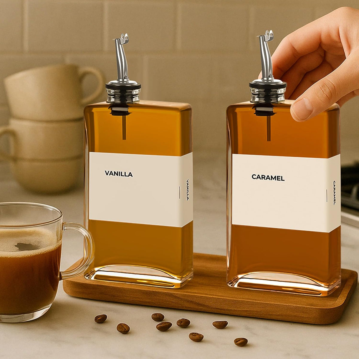 Olive Oil Dispenser Bottle - Includes 44 Kitchen Essential Labels - Cooking Oil Bottles for