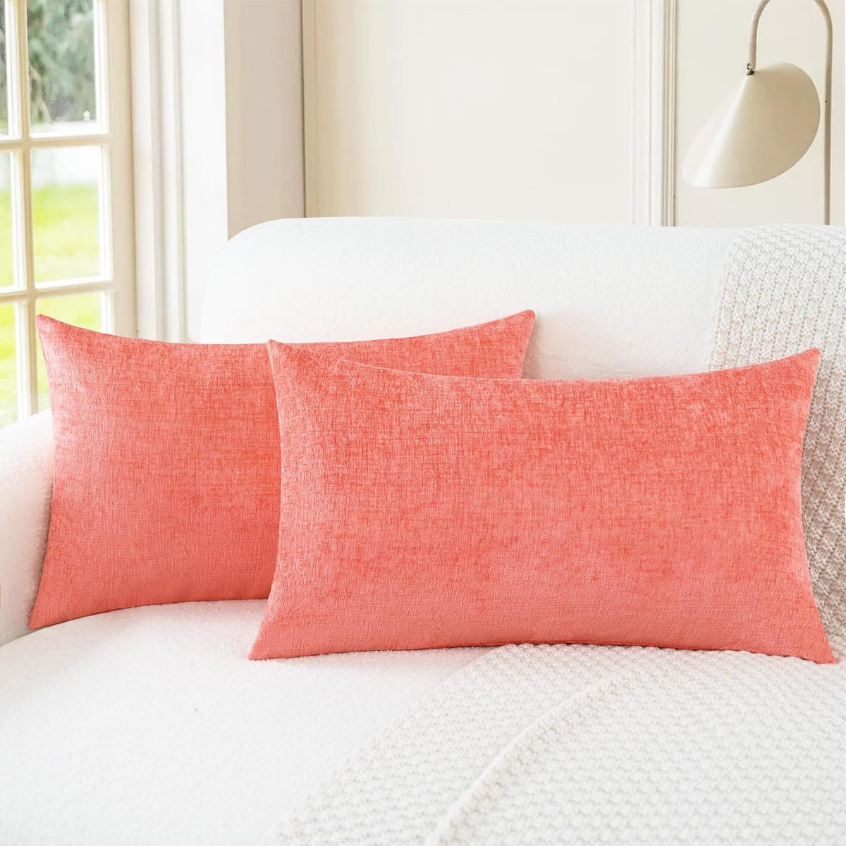 CaliTime Throw Pillow Covers Decorative 12 X 20 Inches Pack of 2 Cozy Chenille Cushion Cases for