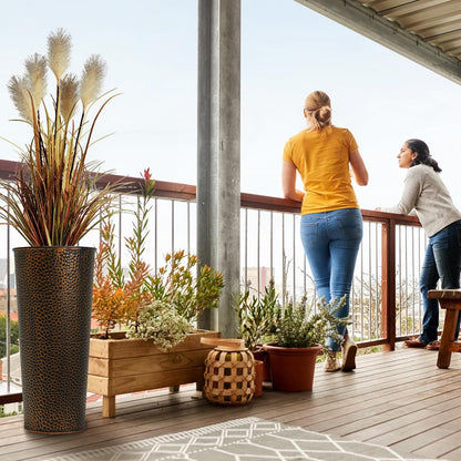 Worth Garden 2-Pack 25" H. Metal Planter with 2X Inside Pots - Hand-Hammered Texture Tall Cone