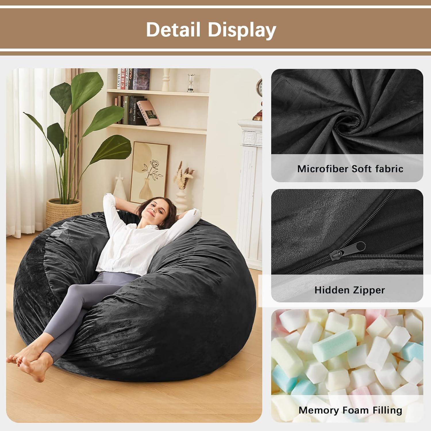 Bean Bag Chairs for Adults - Memory Foam Furniture BeanBag Chair - Kids/Teens Sofa with Soft Micro