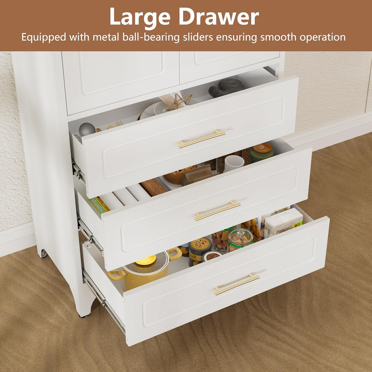 Kitchen Pantry Cabinet, 75" Tall Pantry Cabinet with Three Drawers, Freestanding Food Cupboard with