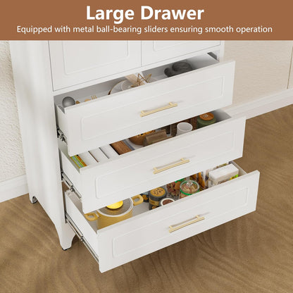 Kitchen Pantry Cabinet, 75" Tall Pantry Cabinet with Three Drawers, Freestanding Food Cupboard with