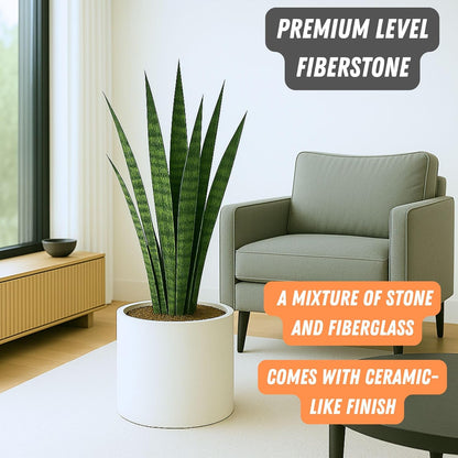 Fox & Fern 14.6 Inch Extra Large Planter — Premium Lightweight Fiberstone Matte White Plant Pot