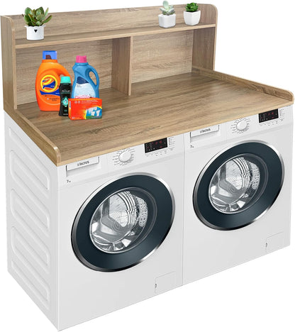Royxen 2-Tier Washer Dryer Countertop,19.5"H Wood Washer and Dryer Topper with Shelf,Laundry