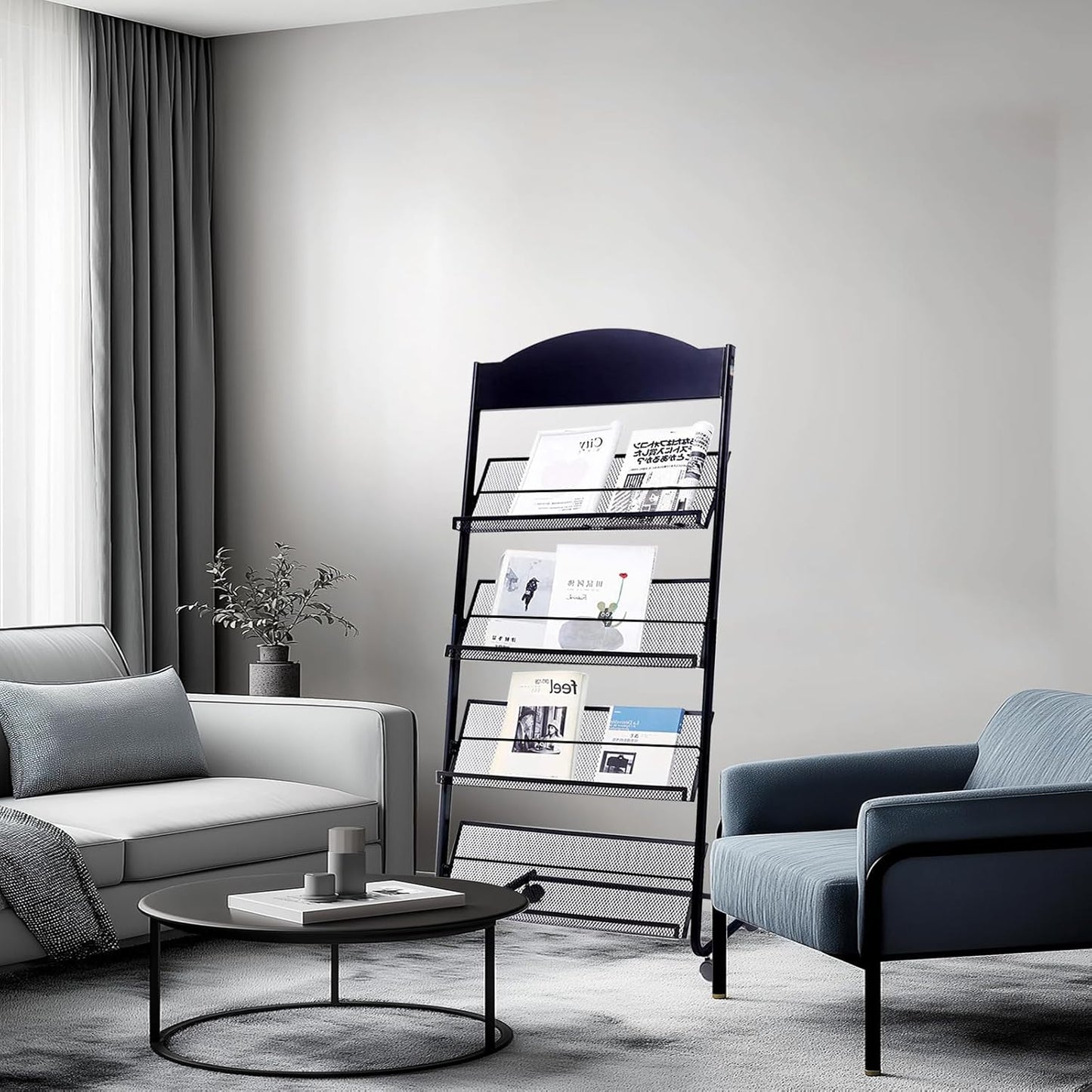 YinghaoFloor Standing Magazine Rack, 4 Layer Iron Magazine Rack Floor, Suitable for the Display of