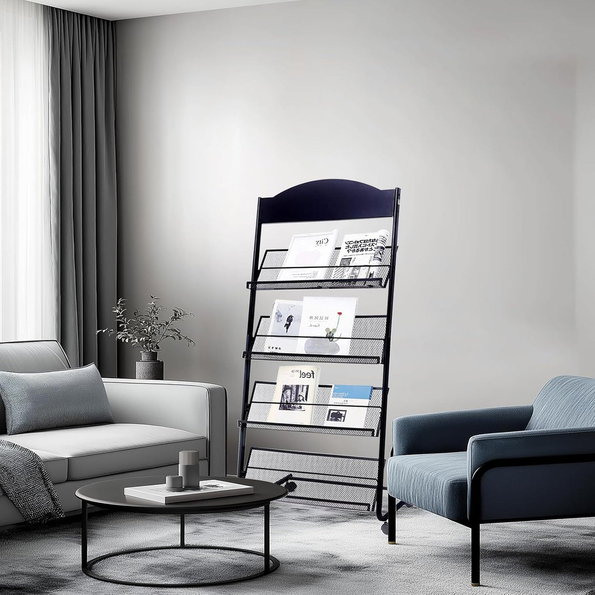 YinghaoFloor Standing Magazine Rack, 4 Layer Iron Magazine Rack Floor, Suitable for the Display of