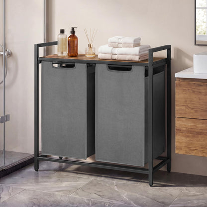 SONGMICS HOME Laundry Basket Sorter with Storage Shelf, Laundry Hamper with Metal Frame, 2 x 12.1
