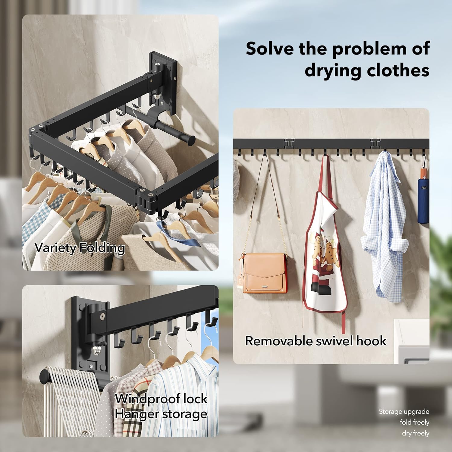 Drying Rack Clothing, Retractable Clothes Drying Rack,Wall Mounted Laundry Rack, Laundry Drying