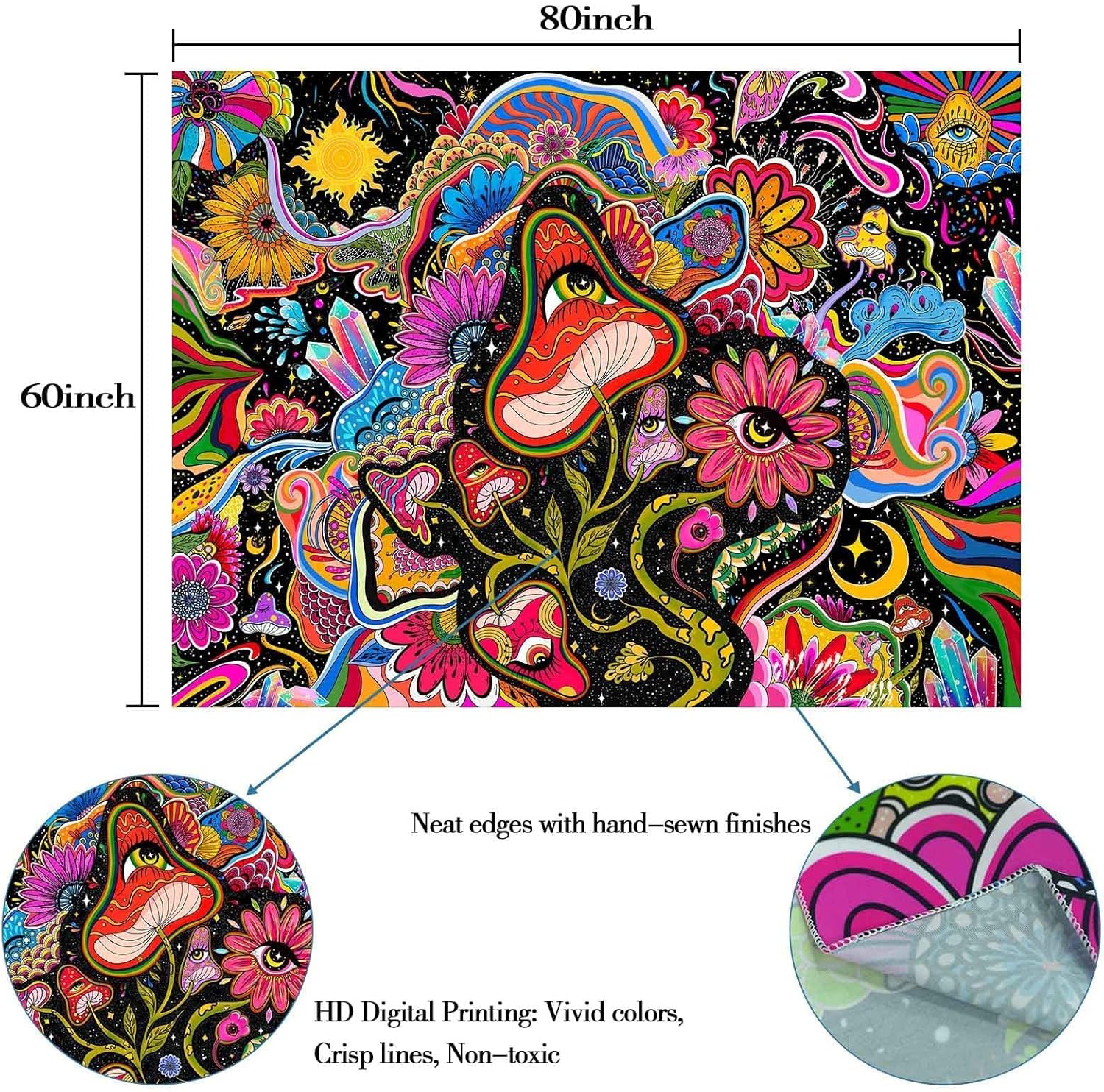 Lunerfex Mushroom Tapestry Pink Flowers Tapestry for Bedroom Aesthetic Tapestries Cute Floral