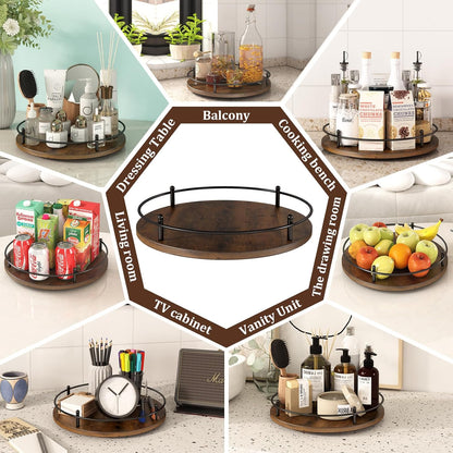 12" Lazy Susan Turntable Organizer,Round Wooden Lazy Susan Organization and Rotating Spice Rack for