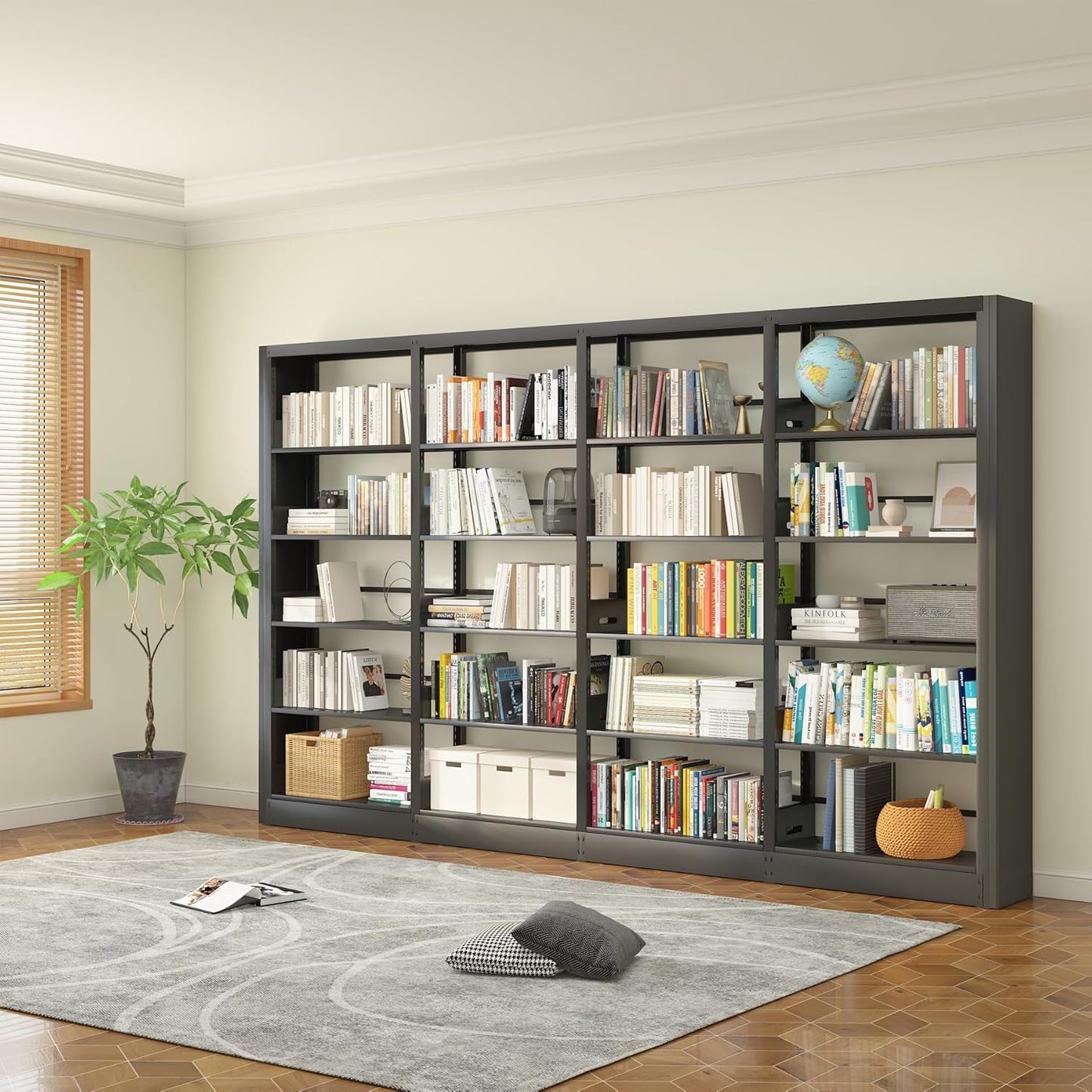 5-Tier Industrial Bookshelf, White Bookcases and Bookshelves,Tall Metal Book Shelf Storage