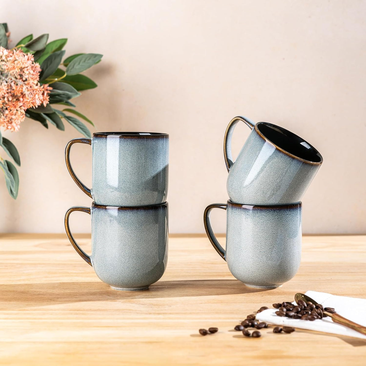 LERATIO Ceramic Dinnerware Sets for 4,16-Piece Reactive Glaze Plates and Bowls Set with Mugs,Highly