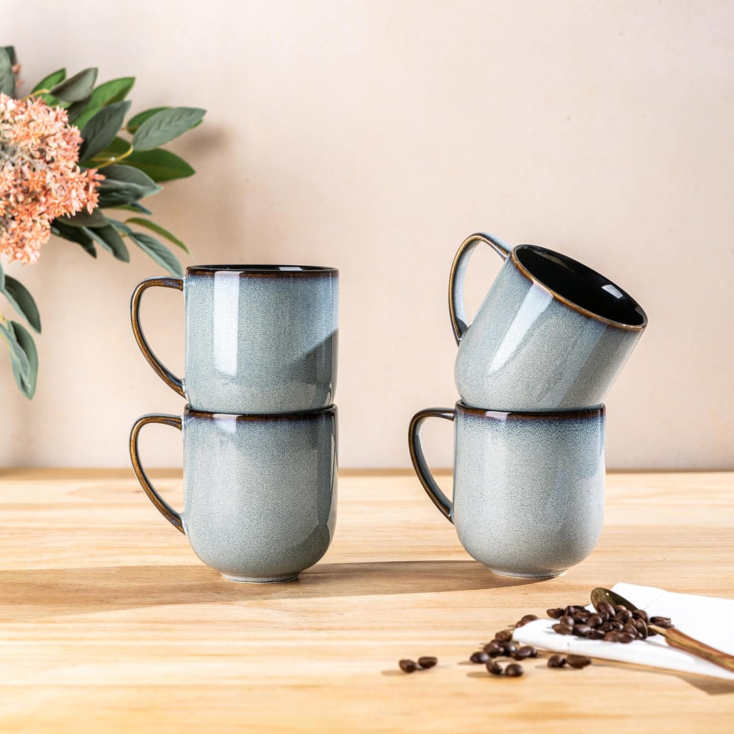 LERATIO Ceramic Dinnerware Sets for 4,16-Piece Reactive Glaze Plates and Bowls Set with Mugs,Highly