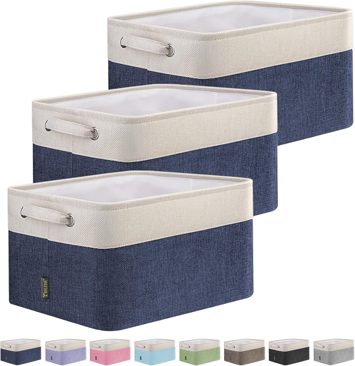 BALEINE 3 Pack Fabric Storage Bins for Shelves, Linen Storage Baskets for Organizing, Decorative