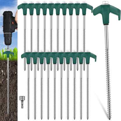 Hicarer 20 Pcs 20 Pcs 8'' Screw in Tent Stakes Heavy Duty Ground Metal Stakes for Inflatables with