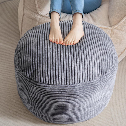 HIGOGOGO Round Stuffed Pouf Ottoman, Corduroy Poufs with Foam Chunk Filling, Furry and Fluffy Pouf
