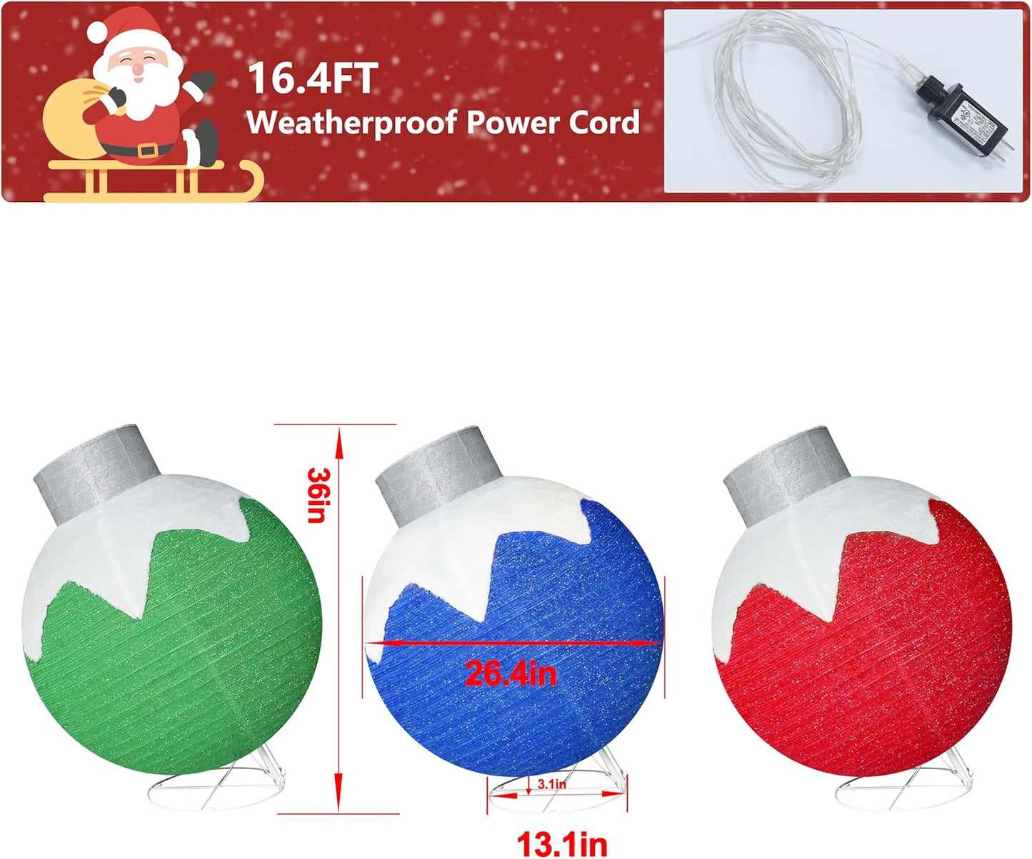 36 Inch Pop-Up Christmas Ball with 90 LED Lights for Outdoor Xmas Decor, 3-Piece Pre-Lit Iridescent