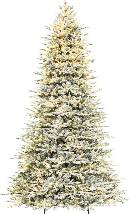 Hykolity 12 ft Prelit Snow Flocked Artificial Christmas Tree, 8109 PE&PVC Branch Tips, 850 Warm