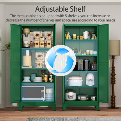 Green Metal Storage Cabinet,75" Steel Cabinets for Home Office, Kitchen Pantry Storage Cabinet with