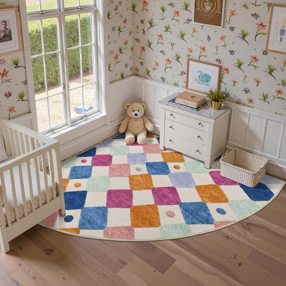 jinchan Kids Rug for Nursery 6ft Radius Corner Washable Area Rug Modern Colorful Quarter Circle Rug