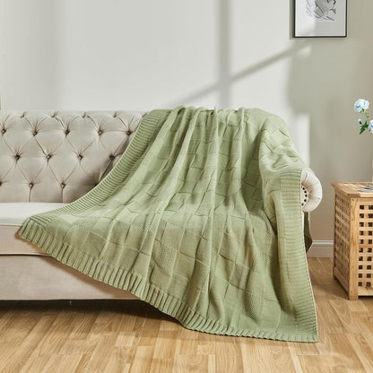 CozeCube Check Knit Throw Blanket, Sage Green Checkered Throw for Couch, Decorative Christmas Soft
