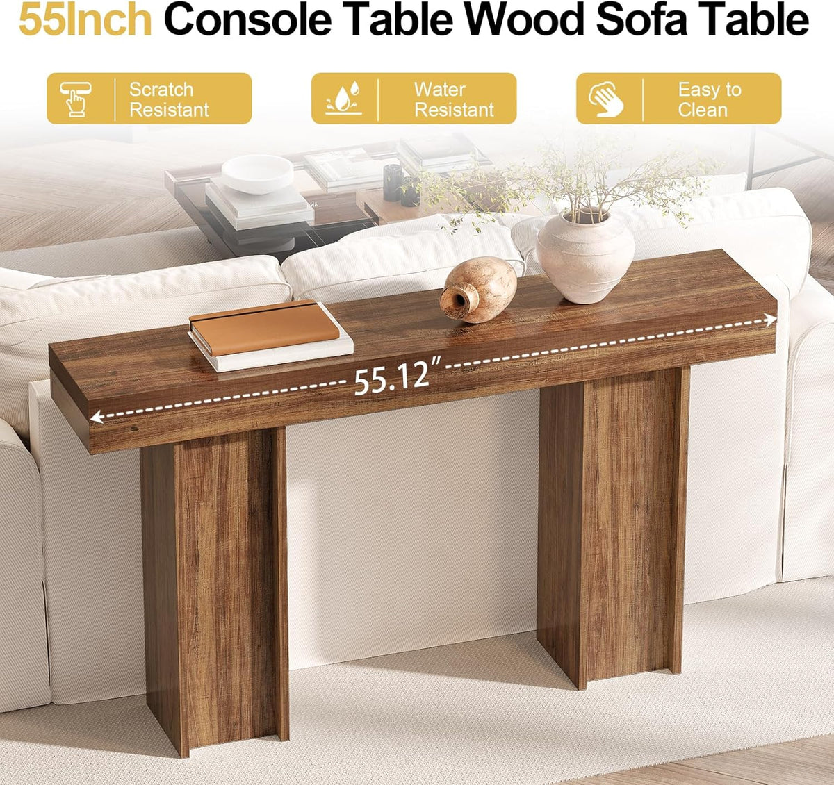 55Inch Farmhouse Console Table,Wooden Rectangular Sofa Table Behind The Couch,Entryway Console