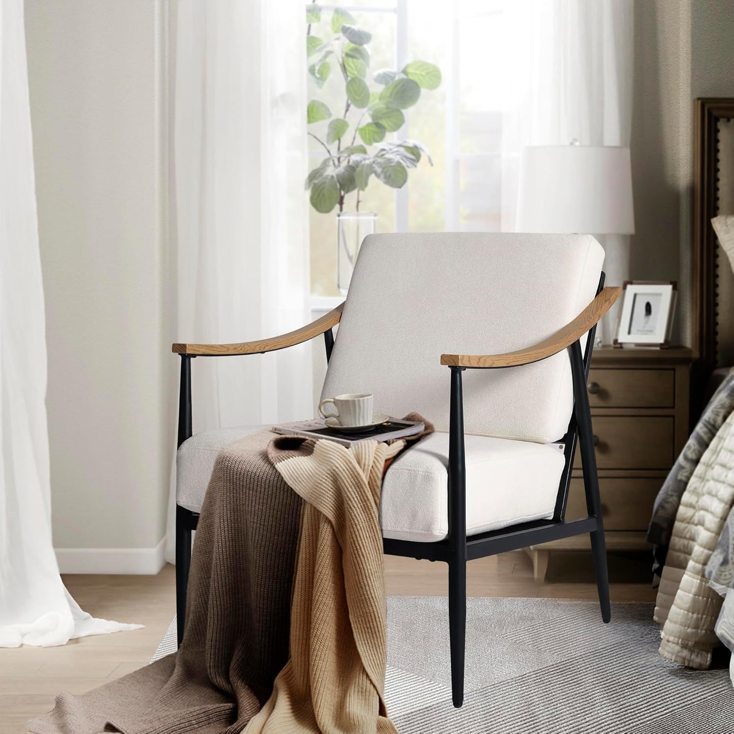 Modern Accent Chair for Living Room Bedroom Mid Century Arm Chair Upholstered Office Accent Chair