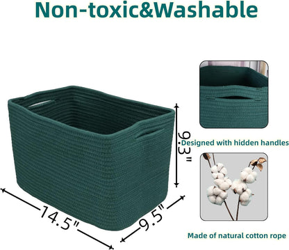 Cotton Rope storage Basket Bins14.5X9.5X9.3“ Basket for Organizing Shelves Rectangle Decorative