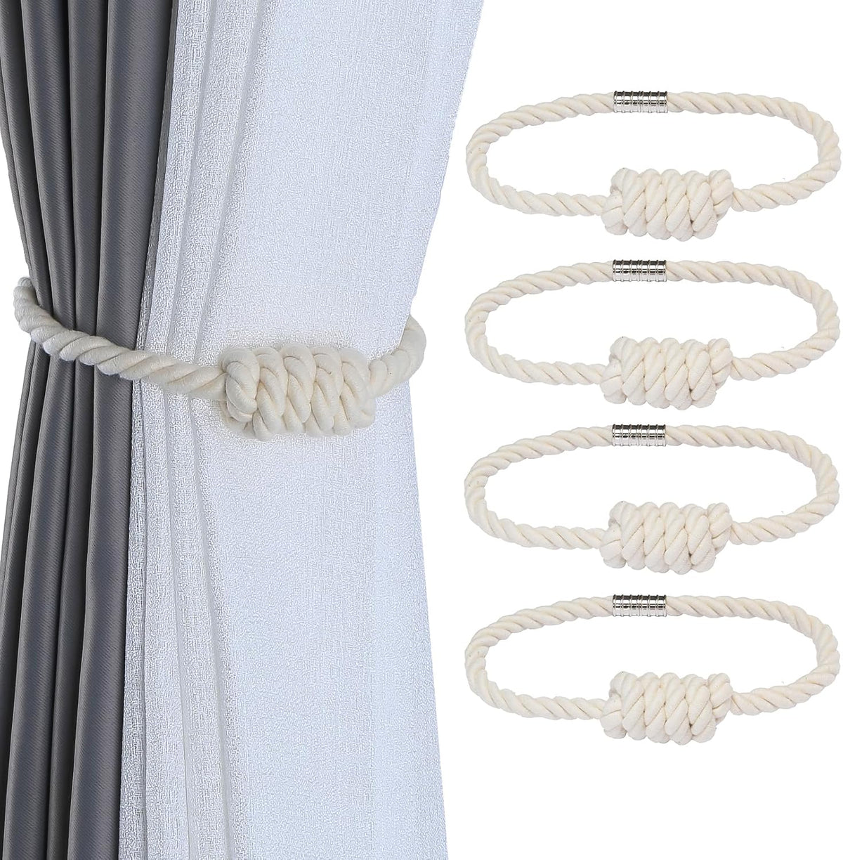 Fenghuangwu 4Pack Magnetic Curtain Tiebacks – Bohemian Style Handmade Woven Tie-Backs for