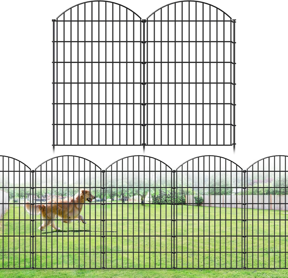 Metal Garden Fence 48in (H) x 20.3ft (L), 8 Panels + 9 Stakes Dog Fence Border Fence Animal