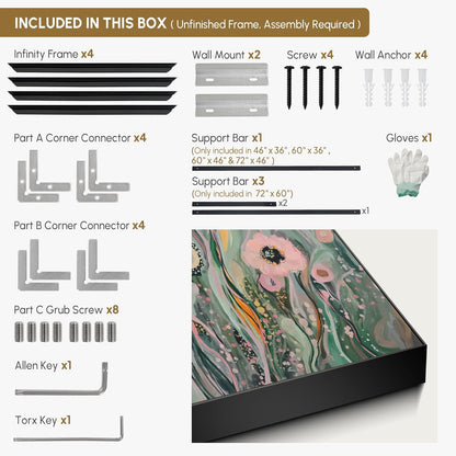 SIGNWIN 46"x72" Extra Large Framed Wall Art Whimsical Garden Bloom, Colorful Abstract Floral for