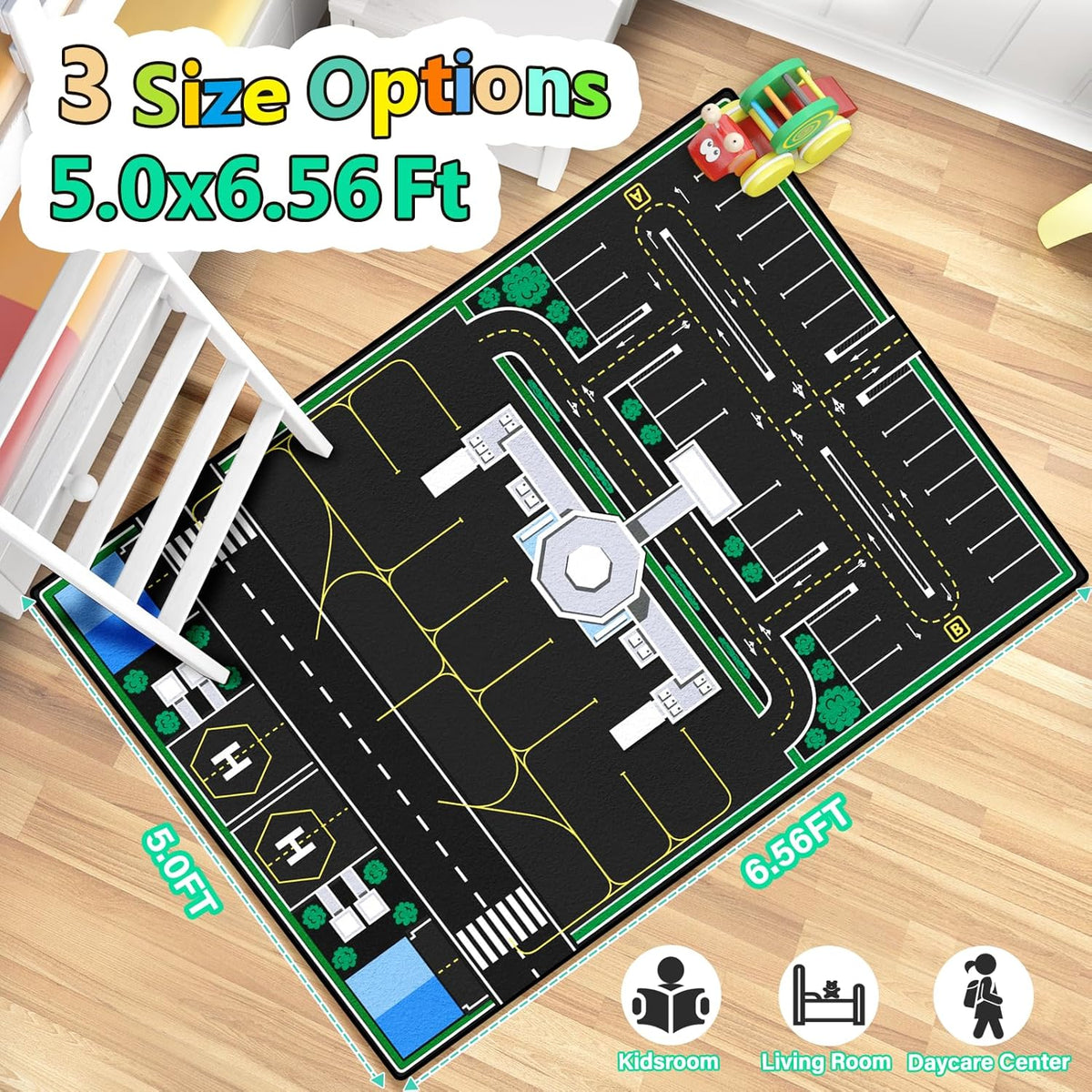 Kids Rug, Road Carpet for Kids with Combined City Road Traffic System, Car Rug and Airport Play