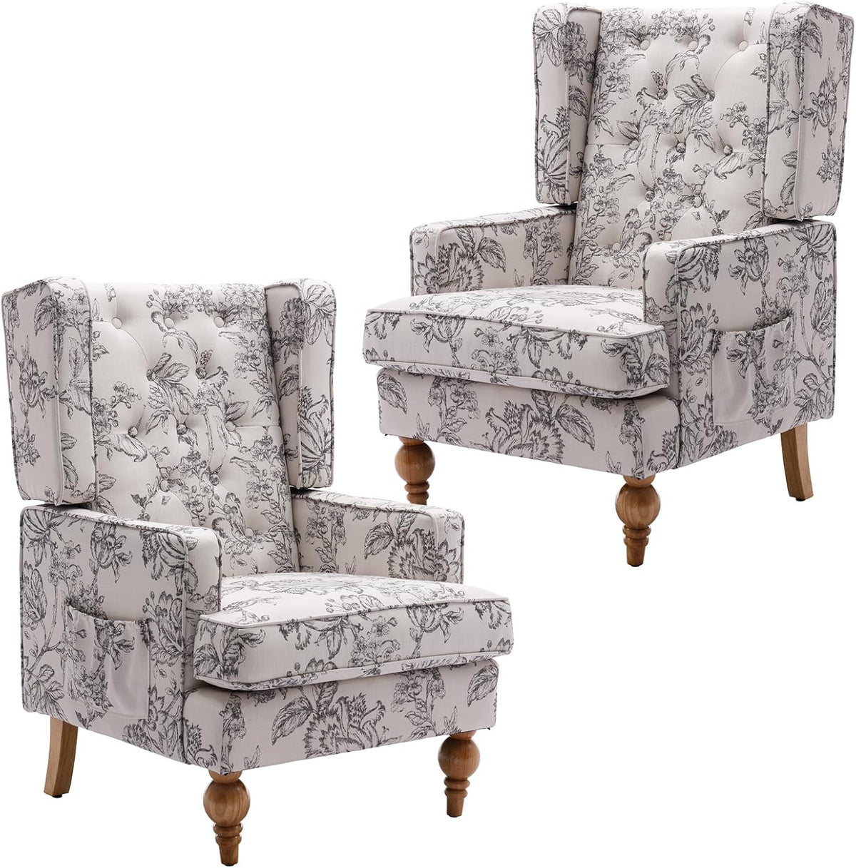 DUOMAY Tufted Accent Chair Set of 2, Modern Linen Upholstered Wingback Side Arm Chair for Living