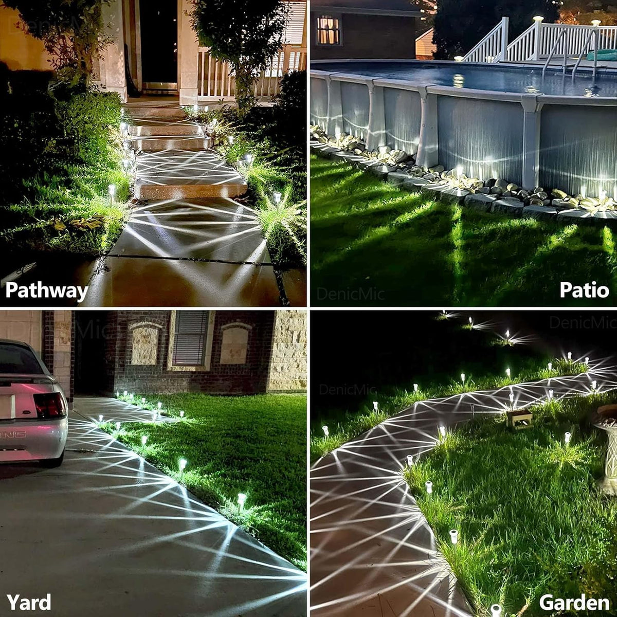 DenicMic Solar Lights Outdoor 15 Pack Waterproof 6000K Cold White LED Stainless Steel Stake for