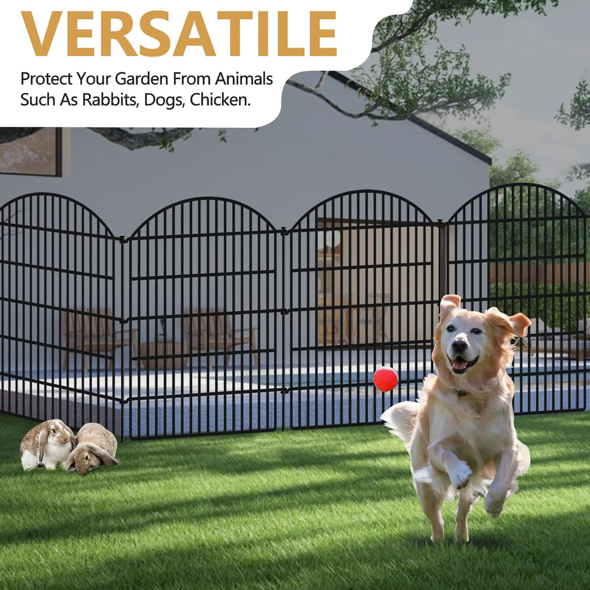 10 Panels Decorative Garden Metal Fence, 48in (H) x 24ft (L) No Dig Dog Fencing for Outdoor Yard